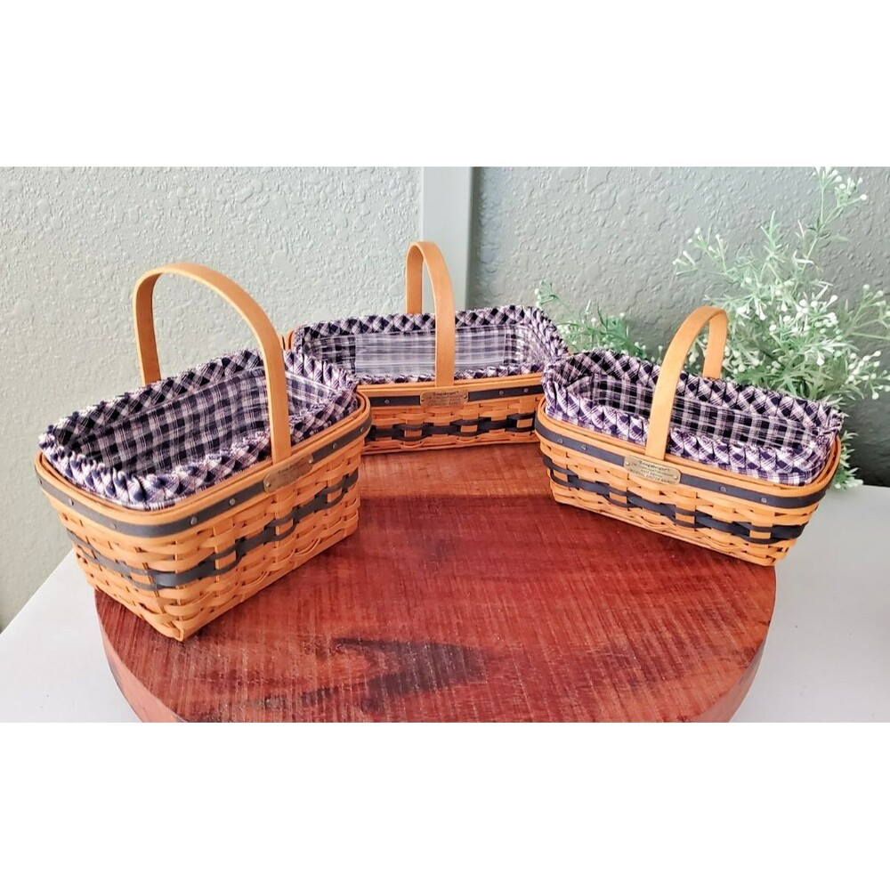 Set 3 Longaberger JW Collection Miniature Baskets Liners Protectors 1996 2000 20